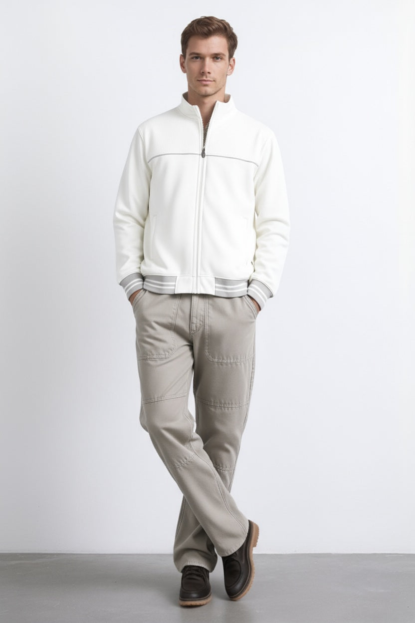 Octave Men Off White Solid Mandrain Neck Sweatshirt