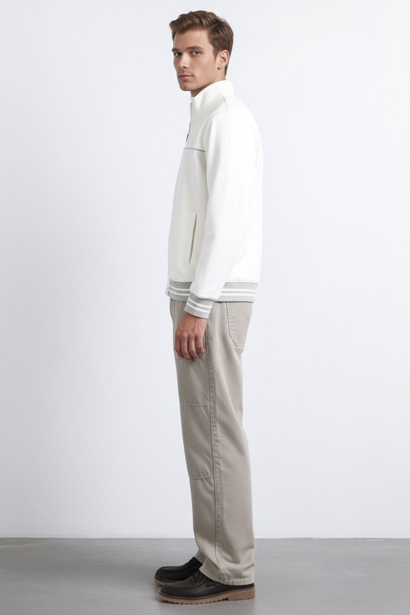Octave Men Off White Solid Mandrain Neck Sweatshirt