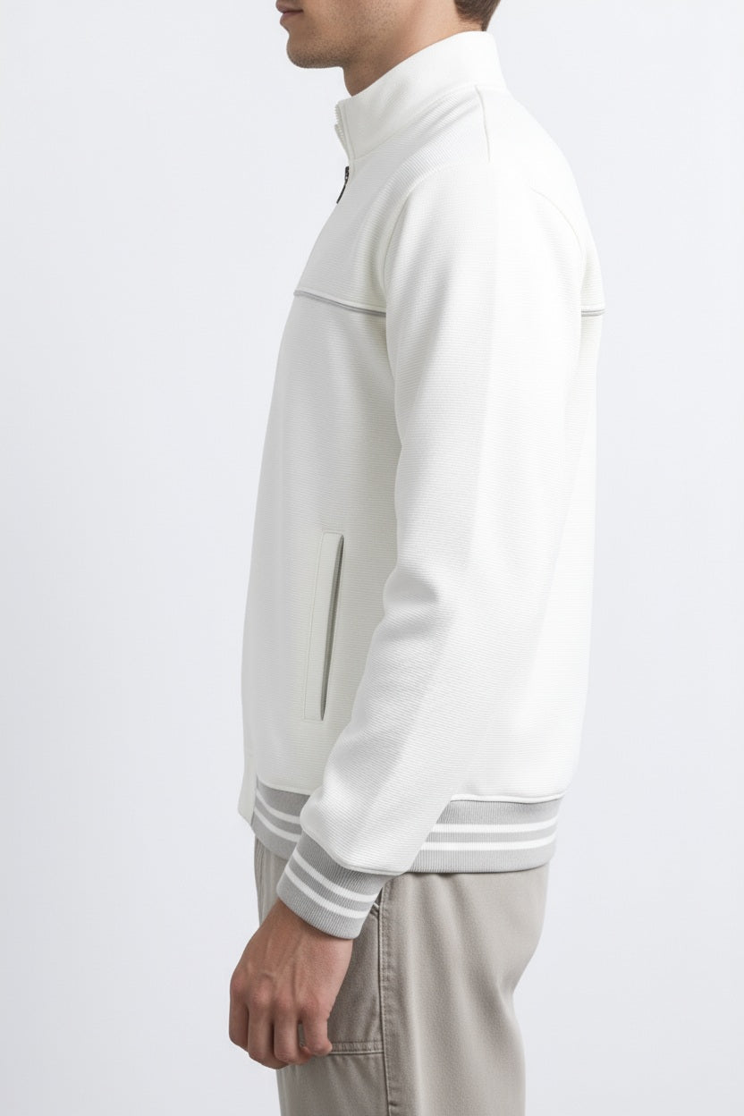 Octave Men Off White Solid Mandrain Neck Sweatshirt