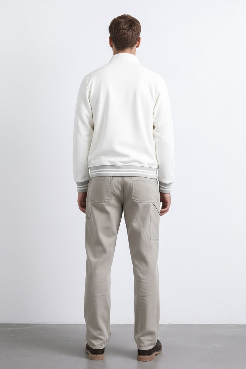 Octave Men Off White Solid Mandrain Neck Sweatshirt