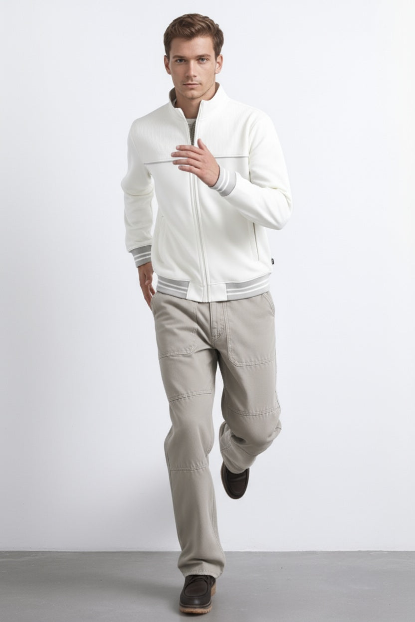 Octave Men Off White Solid Mandrain Neck Sweatshirt
