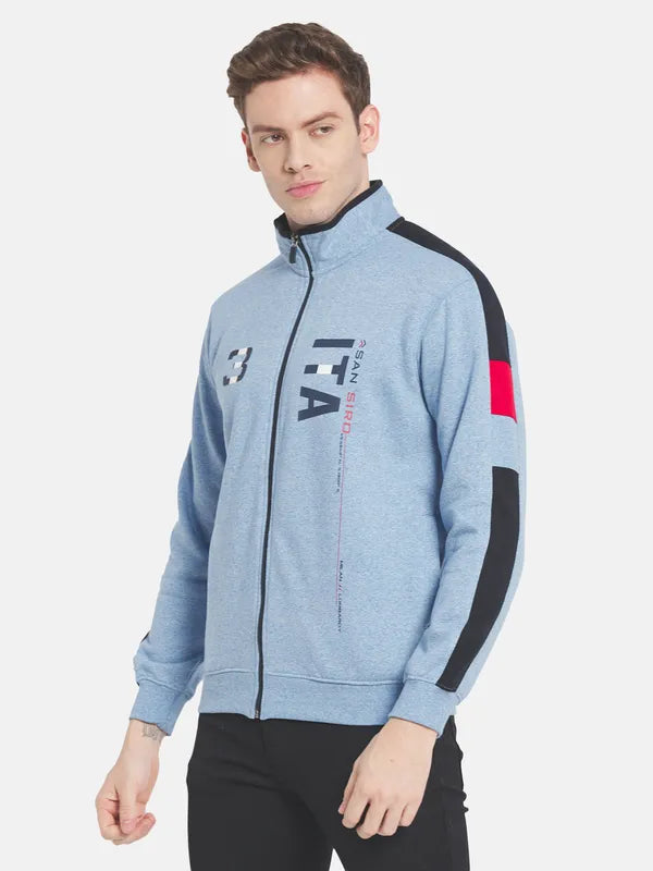 Plus Size Men Blue Printed Sweatshirt