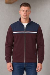 Men's Regular Fit Knitted Pique Bonded Cut & Sew Full Zip Sweatshirt with Stand Collar – Wine