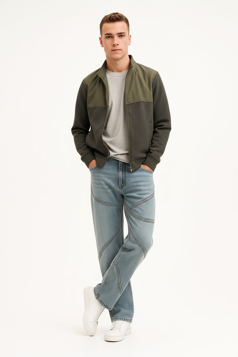 Octave Men Colourblocked Mandarin Neck Sweatshirt