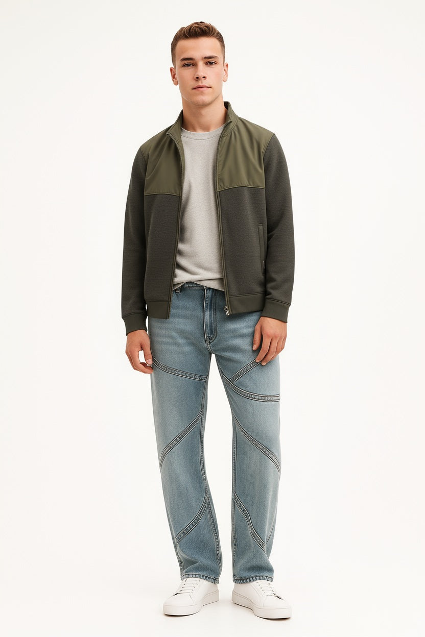 Octave Men Colourblocked Mandarin Neck Sweatshirt