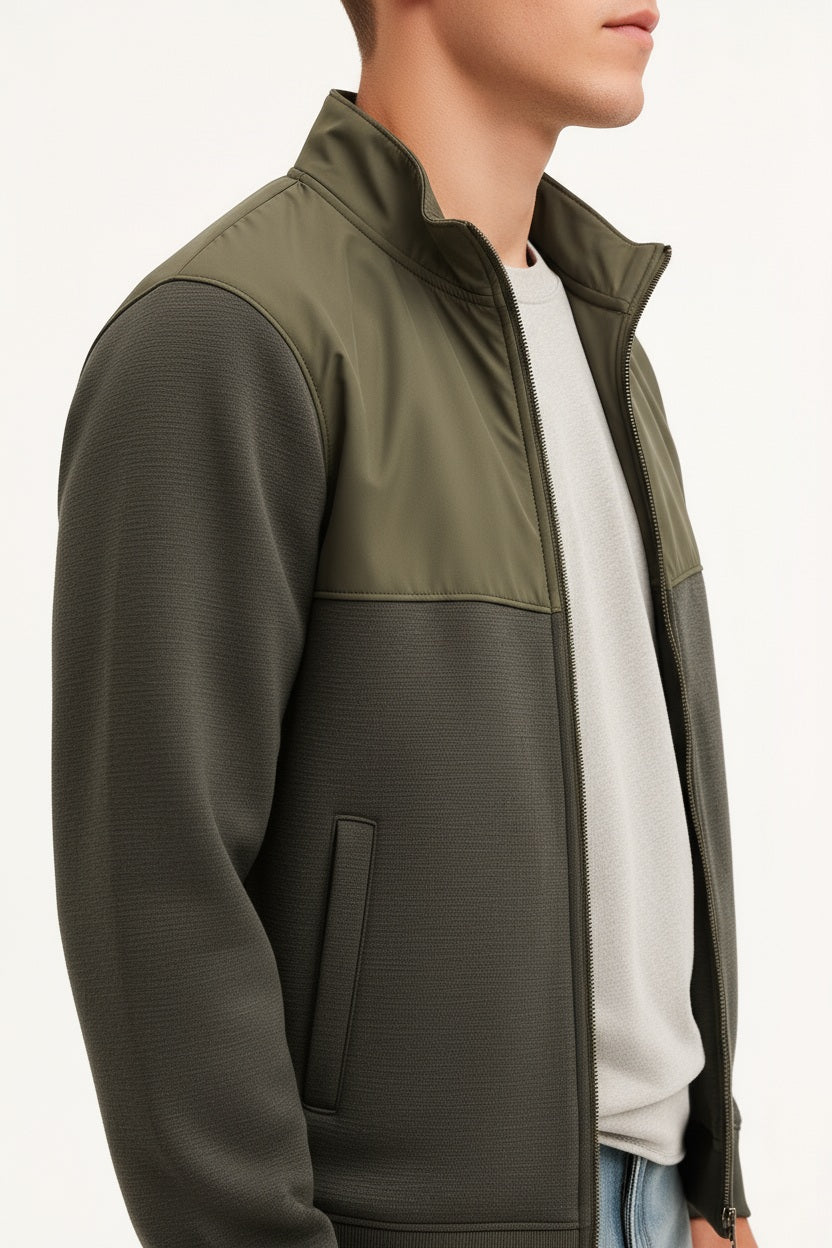 Octave Men Colourblocked Mandarin Neck Sweatshirt