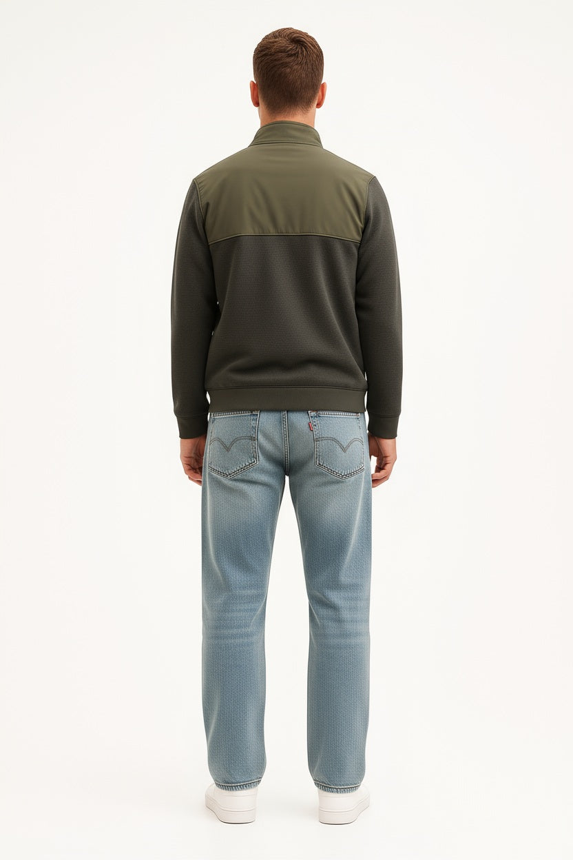 Octave Men Colourblocked Mandarin Neck Sweatshirt