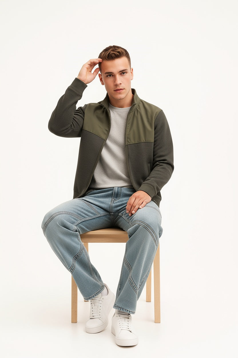 Octave Men Colourblocked Mandarin Neck Sweatshirt