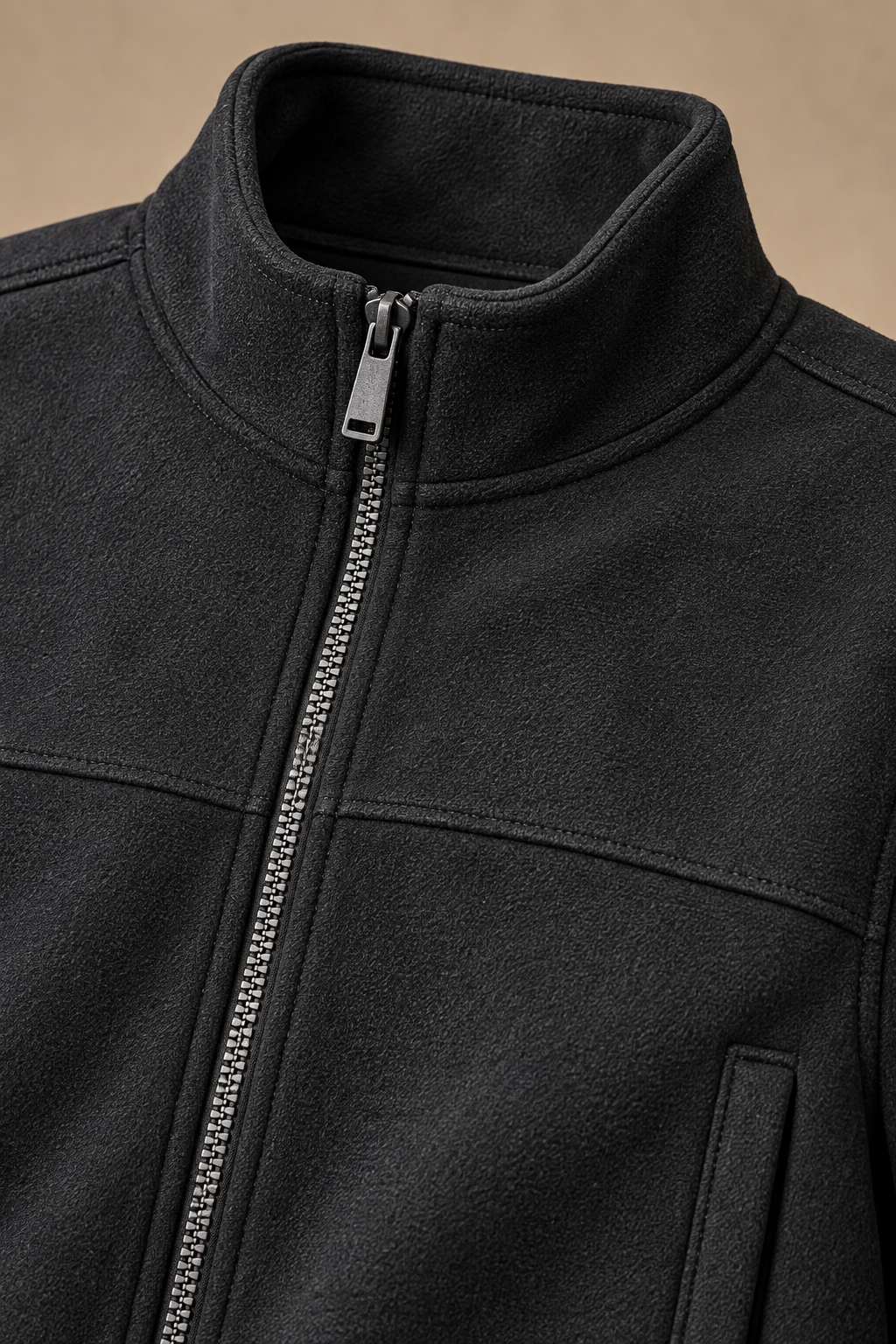 Men’s Black Cotton Blend Full-Zip Sweatshirt – Regular Fit Stand Collar Winter Sweatshirt