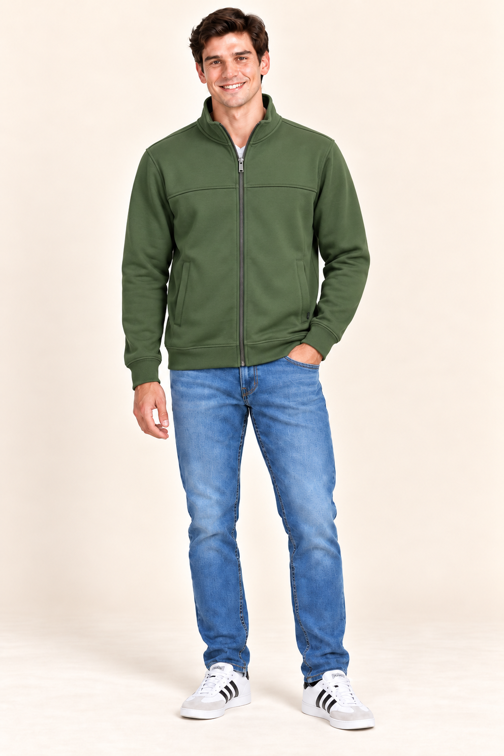Men’s Fern Cotton Blend Full-Zip Sweatshirt – Regular Fit Stand Collar Winter Sweatshirt
