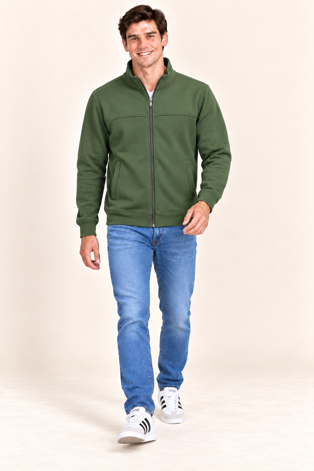 Men’s Fern Cotton Blend Full-Zip Sweatshirt – Regular Fit Stand Collar Winter Sweatshirt