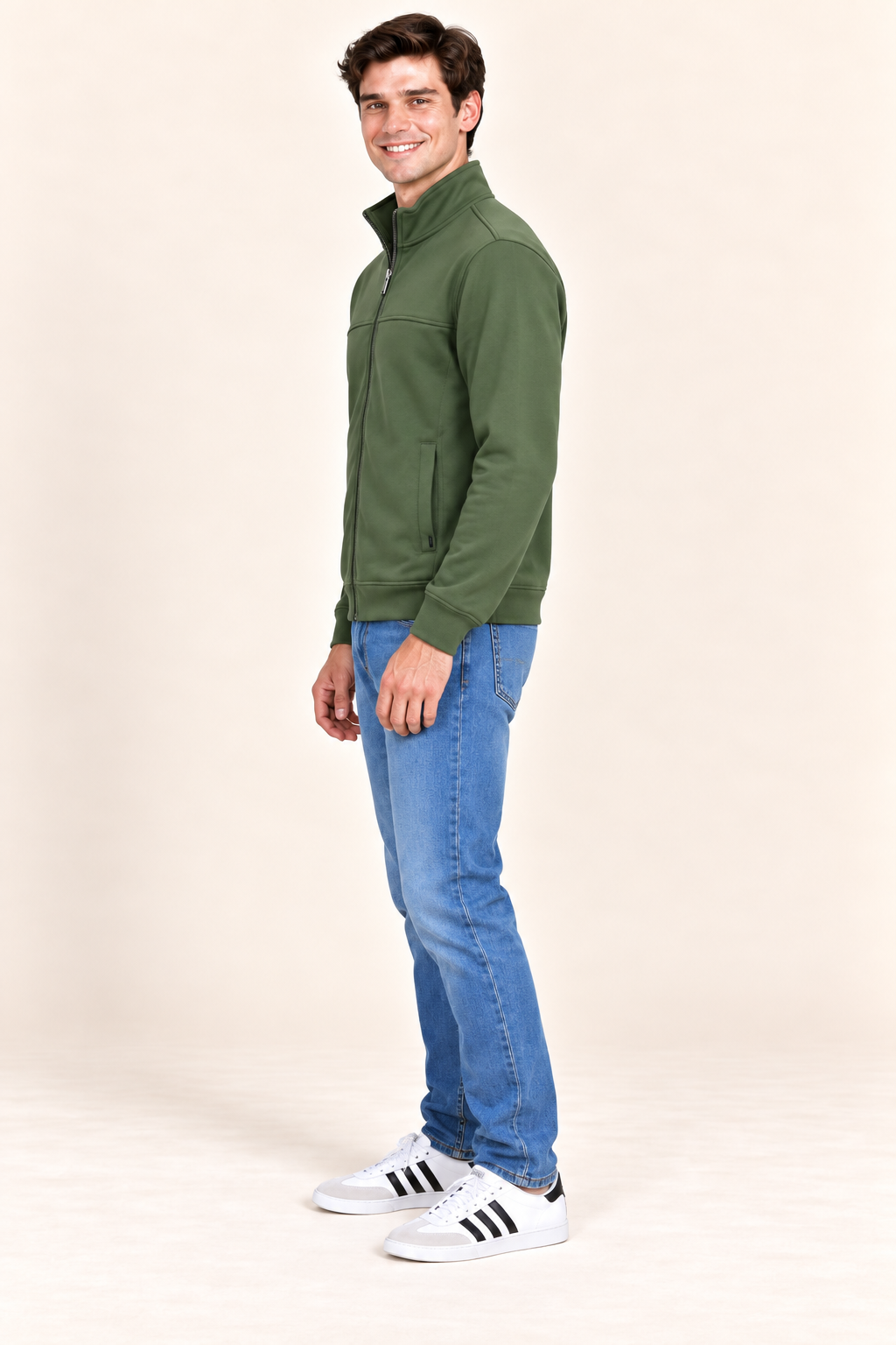 Men’s Fern Cotton Blend Full-Zip Sweatshirt – Regular Fit Stand Collar Winter Sweatshirt