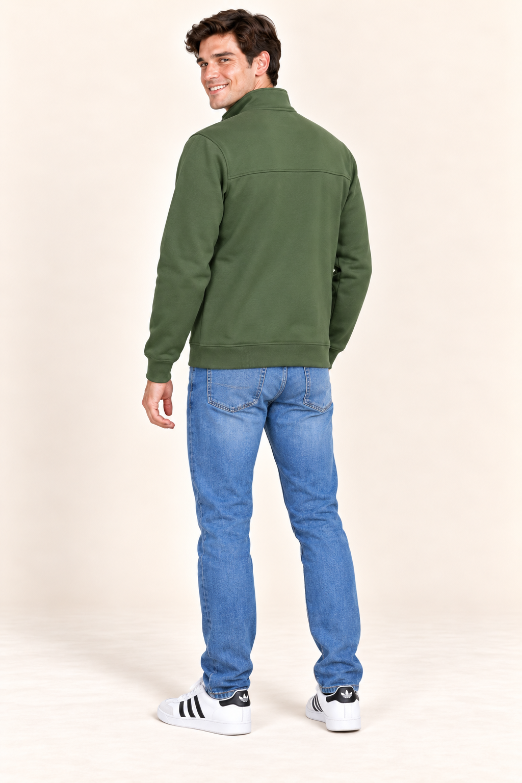 Men’s Fern Cotton Blend Full-Zip Sweatshirt – Regular Fit Stand Collar Winter Sweatshirt