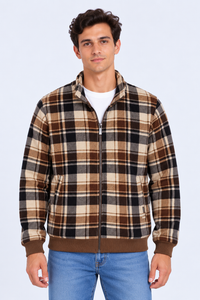 Men’s Regular Fit Ultra Warm Check Full-Zip Sweatshirt – Tan Check