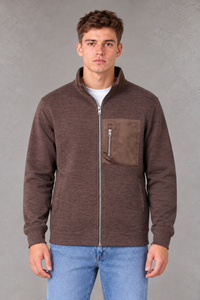 Men's Coffee Melange Knitted Zip-Up Sweatshirt | Winter Pullover with Utility Pocket