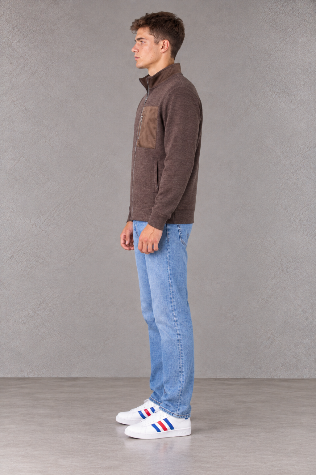 Men's Coffee Melange Knitted Zip-Up Sweatshirt | Winter Pullover with Utility Pocket