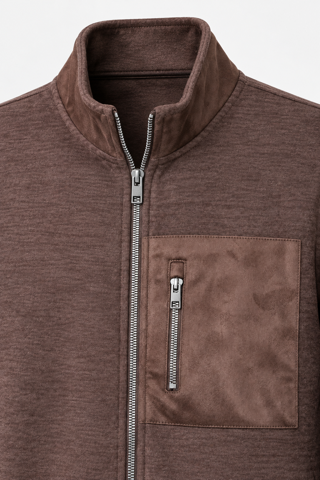 Men's Coffee Melange Knitted Zip-Up Sweatshirt | Winter Pullover with Utility Pocket