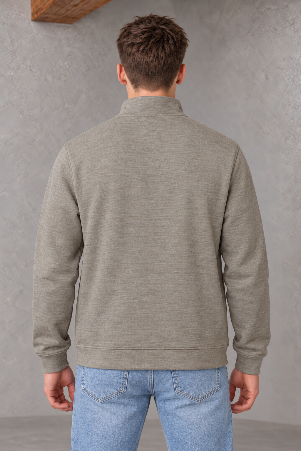 Men's Stone Melange Knitted Zip-Up Sweatshirt | Winter Pullover with Utility Pocket