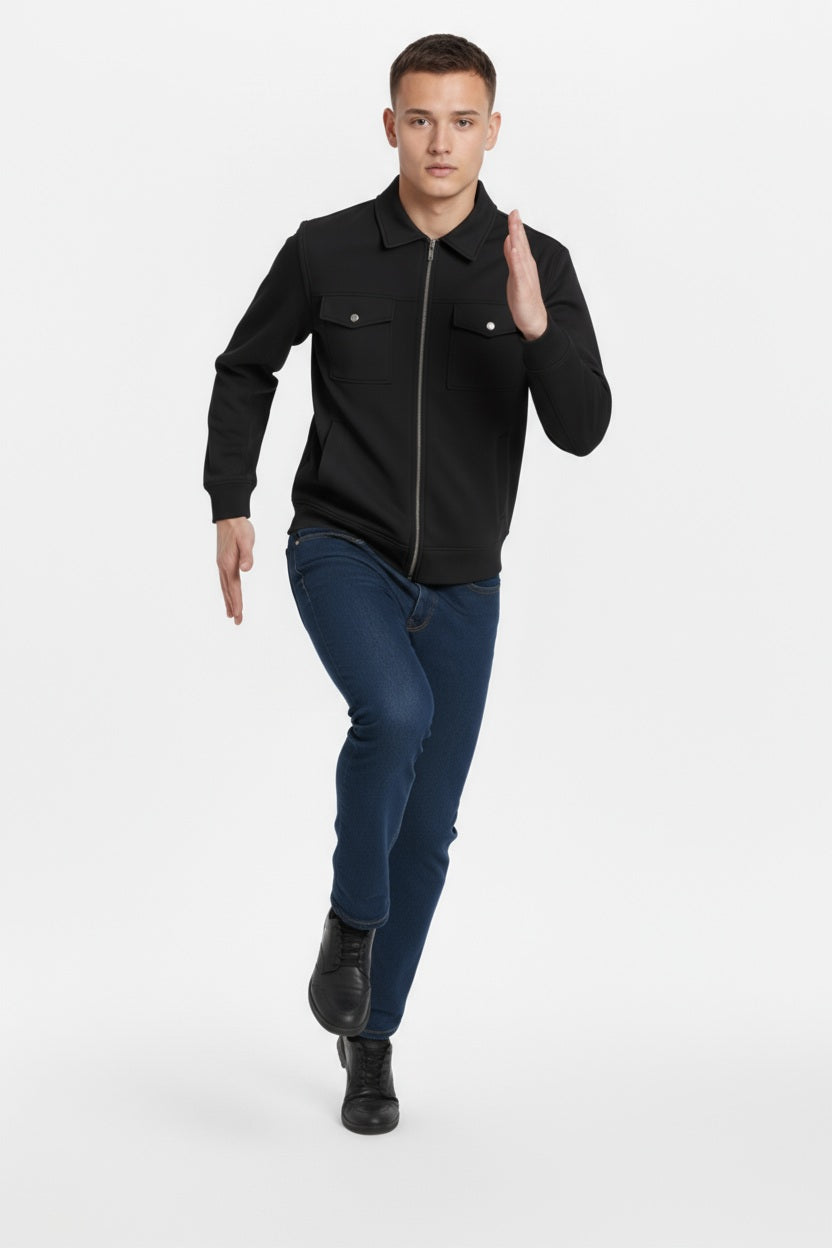 Octave Men Black Solid Shirt Neck Sweatshirt