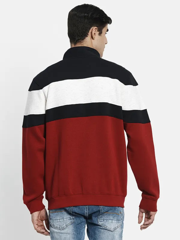 Men Maroon Colourblocked Sweatshirt