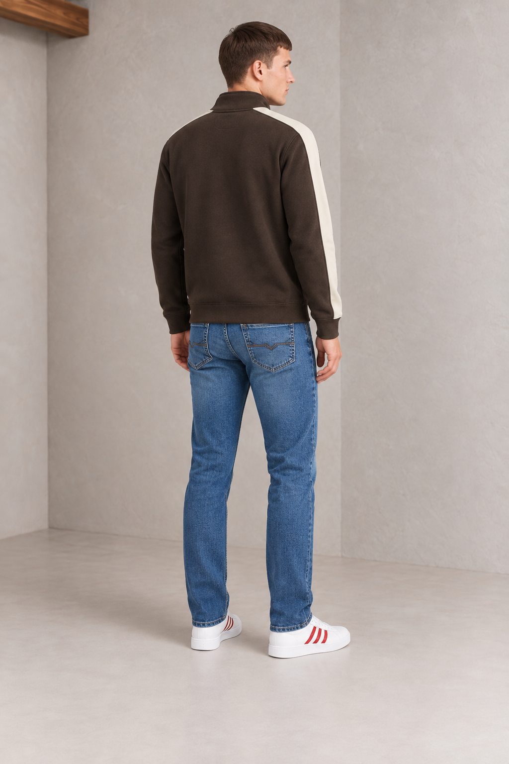 Men’s Espresso German Velvet Full-Zip Sweatshirt – Regular Fit Stand Collar Winter Sweatshirt