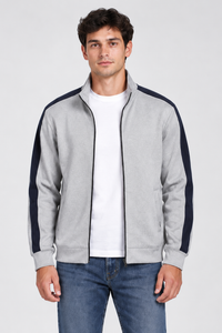 Men’s Regular Fit German Velvet Full-Zip Sweatshirt – Grey Melange
