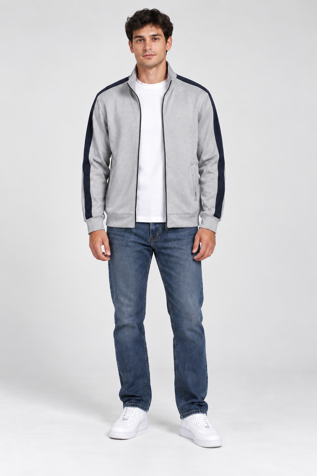 Men’s Regular Fit German Velvet Full-Zip Sweatshirt – Grey Melange