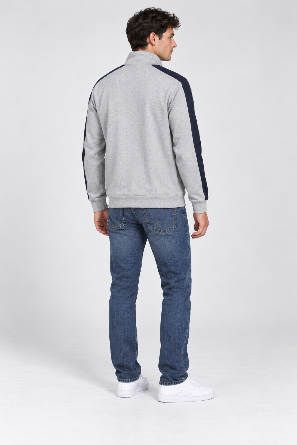 Men’s Regular Fit German Velvet Full-Zip Sweatshirt – Grey Melange