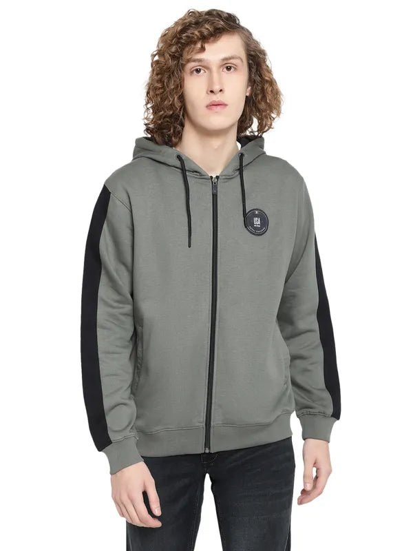 Octave Men Olive Green Hooded Sweatshirt