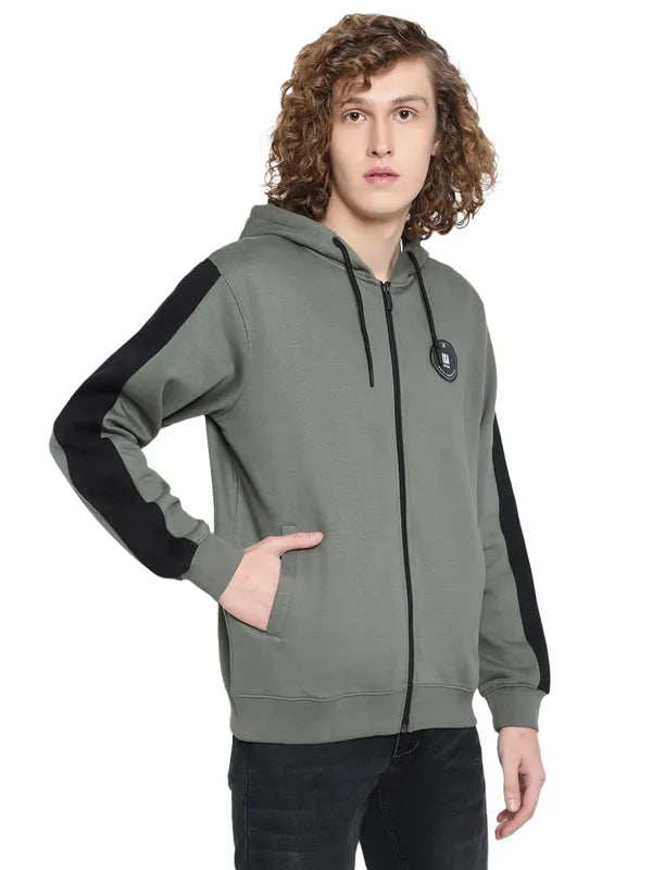 Octave Men Olive Green Hooded Sweatshirt