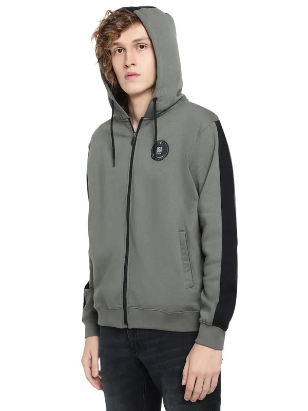 Octave Men Olive Green Hooded Sweatshirt