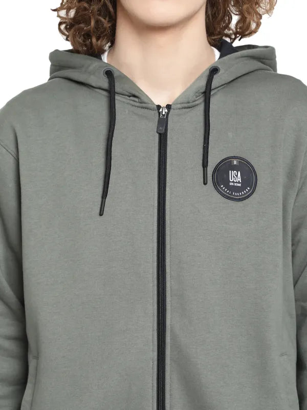 Octave Men Olive Green Hooded Sweatshirt