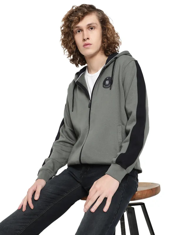 Octave Men Olive Green Hooded Sweatshirt