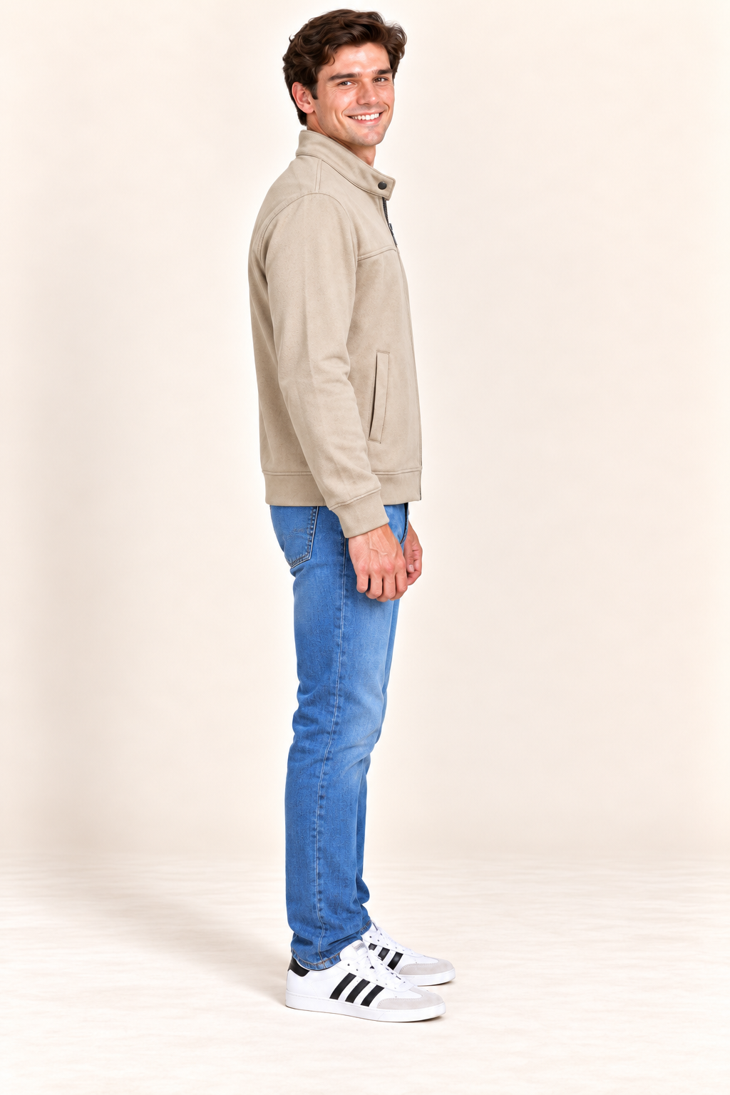 Men’s Onyx Knitted Suede Full-Zip Sweatshirt – Regular Fit Stand Collar Winter Sweatshirt