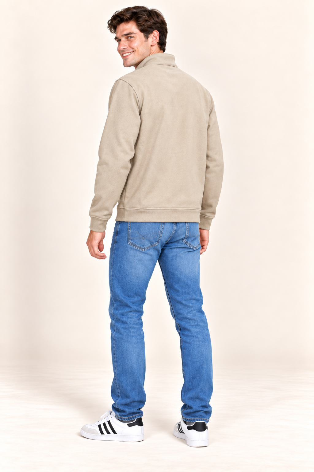 Men’s Onyx Knitted Suede Full-Zip Sweatshirt – Regular Fit Stand Collar Winter Sweatshirt