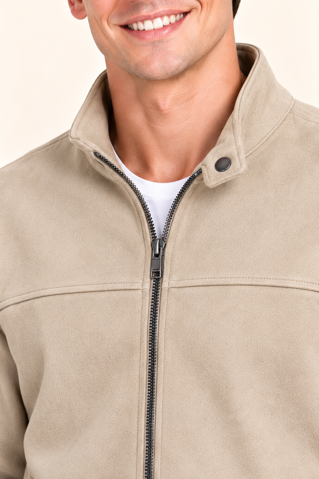 Men’s Onyx Knitted Suede Full-Zip Sweatshirt – Regular Fit Stand Collar Winter Sweatshirt