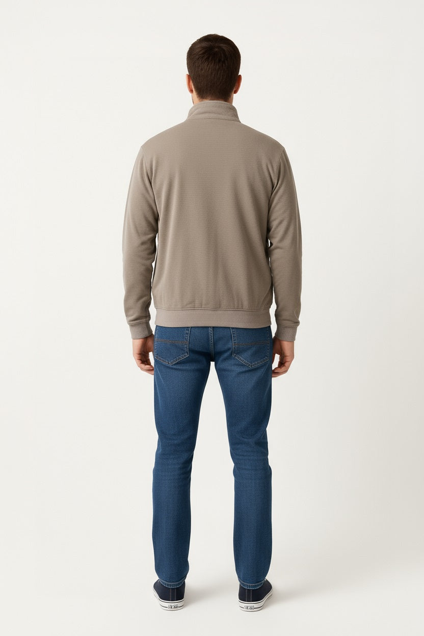 Octave Men Solid Front-Open Mock Collar Long Sleeves Sweatshirt