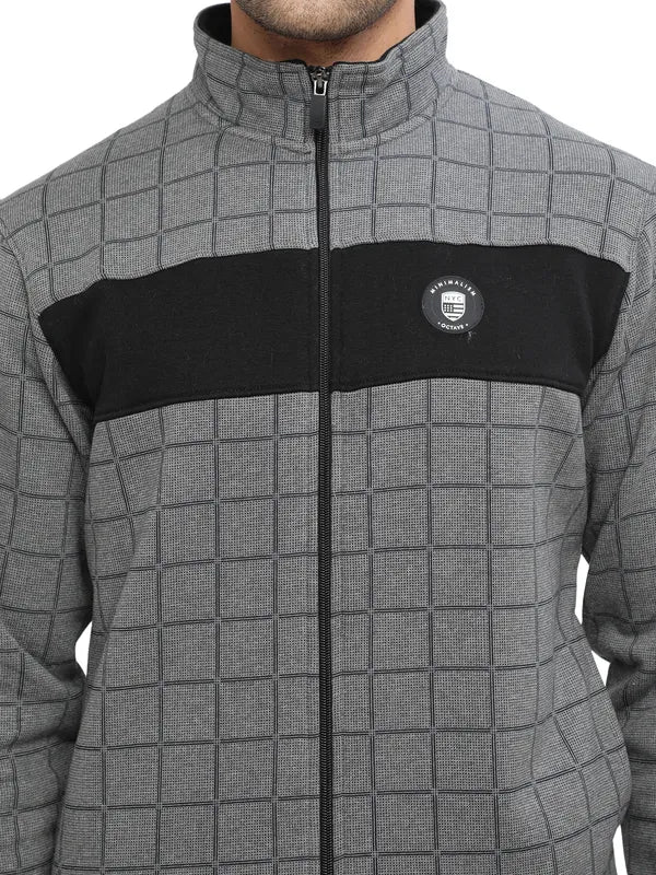 Octave Men Grey Checked Sweatshirt