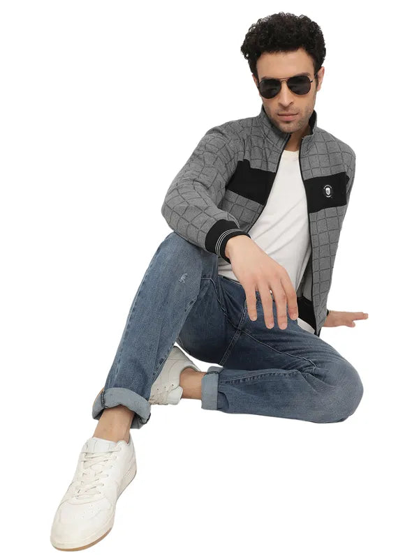 Octave Men Grey Checked Sweatshirt