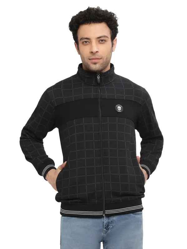 Octave Men Navy Blue Checked Sweatshirt