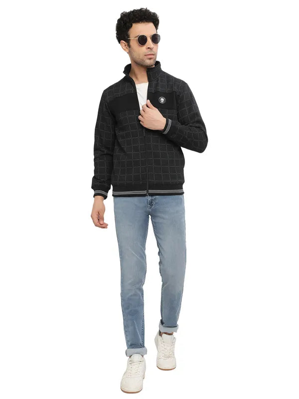 Octave Men Navy Blue Checked Sweatshirt