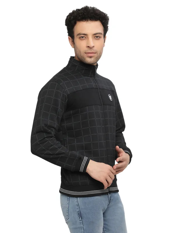 Octave Men Navy Blue Checked Sweatshirt