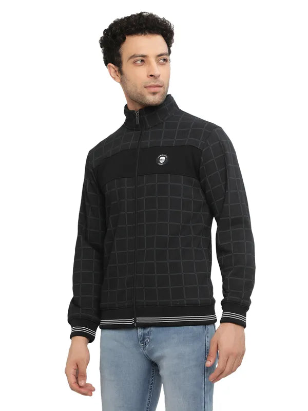 Octave Men Navy Blue Checked Sweatshirt