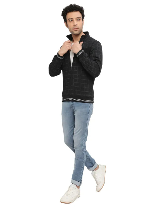 Octave Men Navy Blue Checked Sweatshirt