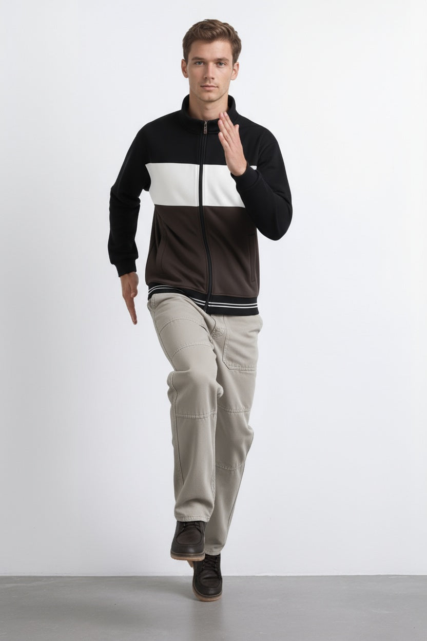 Octave Men Colourblocked Mandarin Neck Sweatshirt