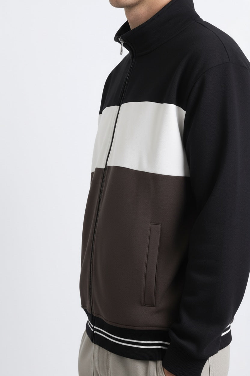 Octave Men Colourblocked Mandarin Neck Sweatshirt