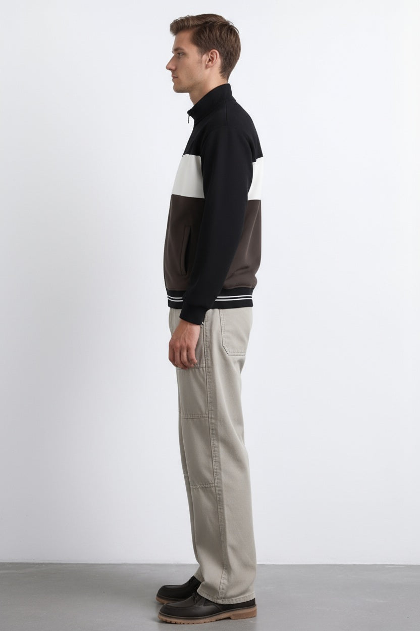 Octave Men Coffee Colourblocked Mandarin Neck Sweatshirt