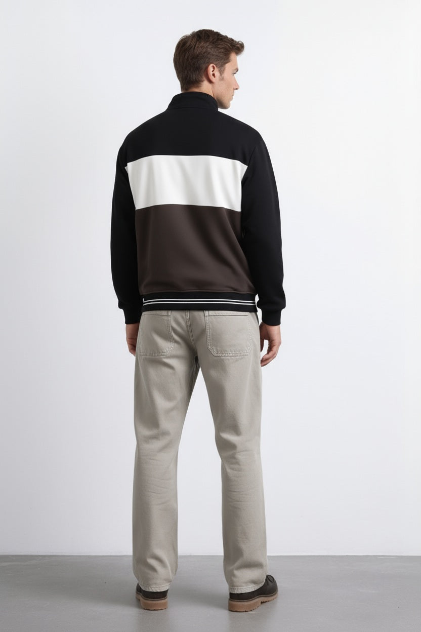 Octave Men Colourblocked Mandarin Neck Sweatshirt