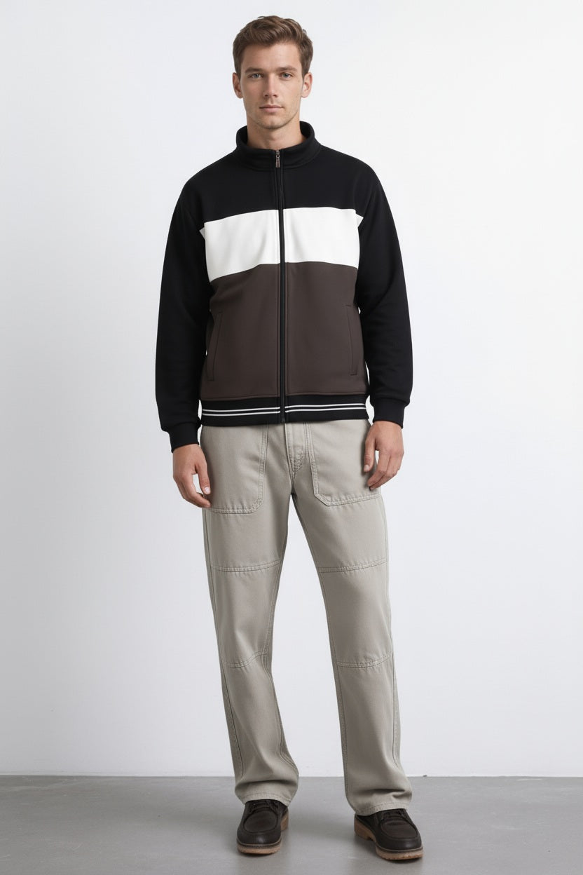 Octave Men Colourblocked Mandarin Neck Sweatshirt