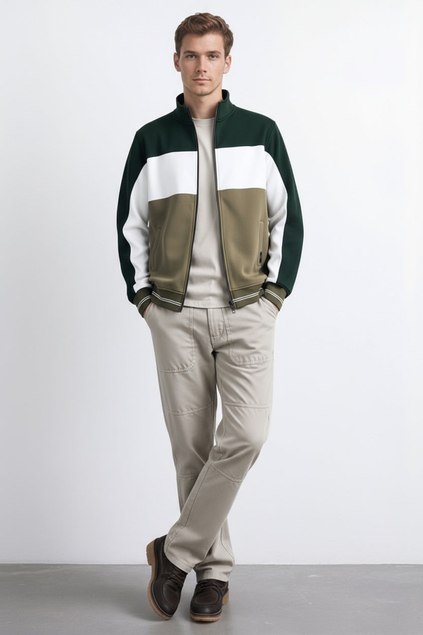 Octave Men Colourblocked Mandarin Neck Sweatshirt